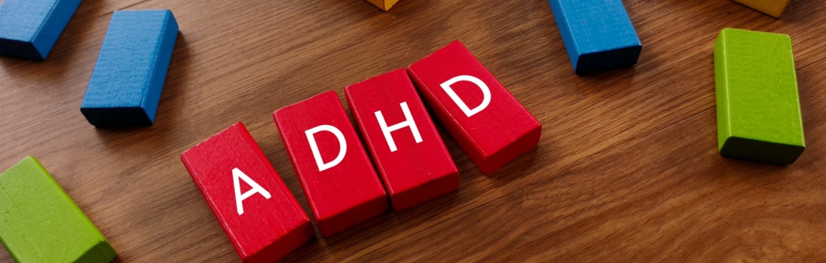 ADHD printed onto colourful building blocks
