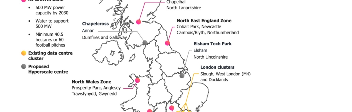 Slide showing locations of data centre clusters in the UK