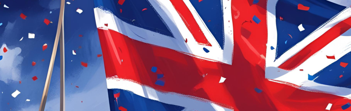 Red white and crew party with Union Jack flag