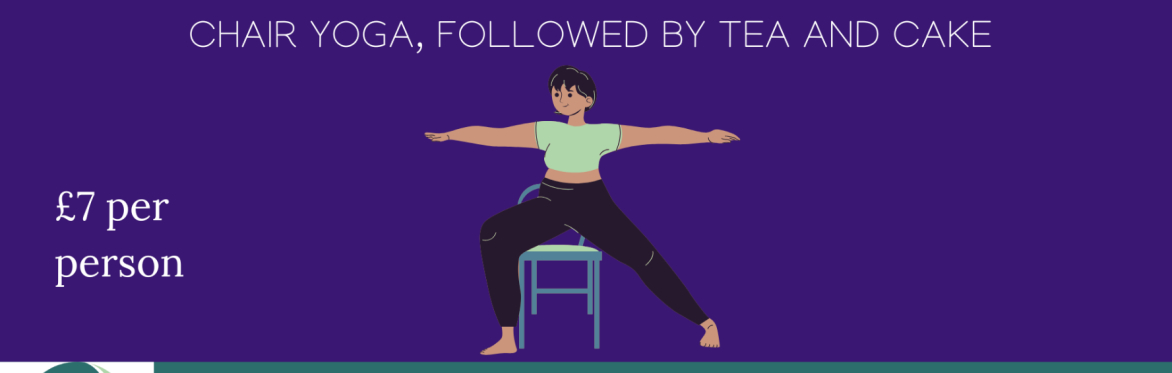 one cartoon woman practicing chair yoga
