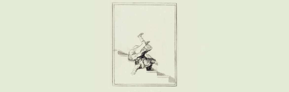 a drawing of someone falling down the stairs backwards