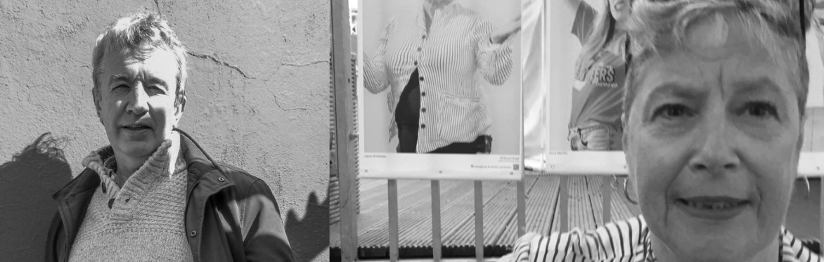 A black and white image of David Hopkins and Jane Goldman