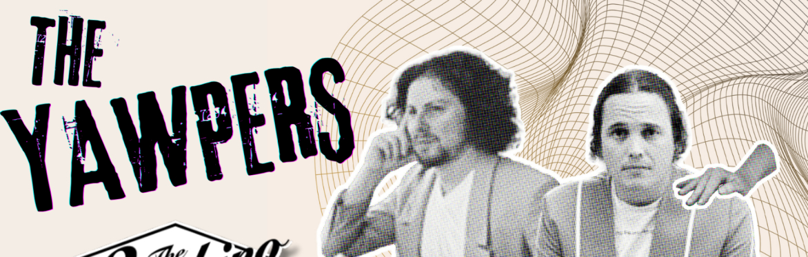 Concert poster for The Yawpers showing two band members in a black-and-white stylized image with bold text and event details for a May 30 show at the Sherbino Theatre.