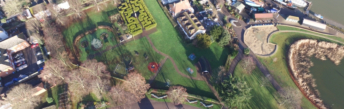 Promenade Park aerial © Bella Films - the park from above including the maze and lake