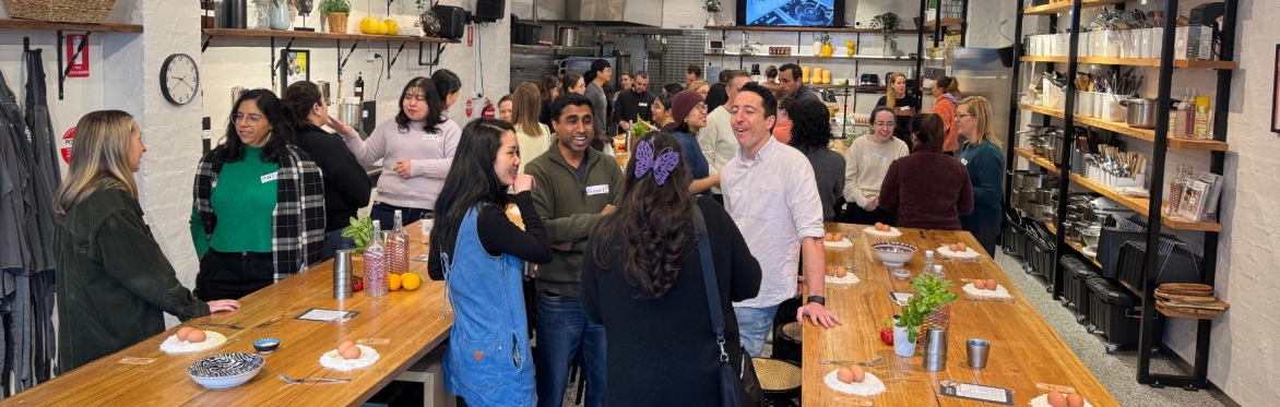 People mingling before the start of Pasta Party
