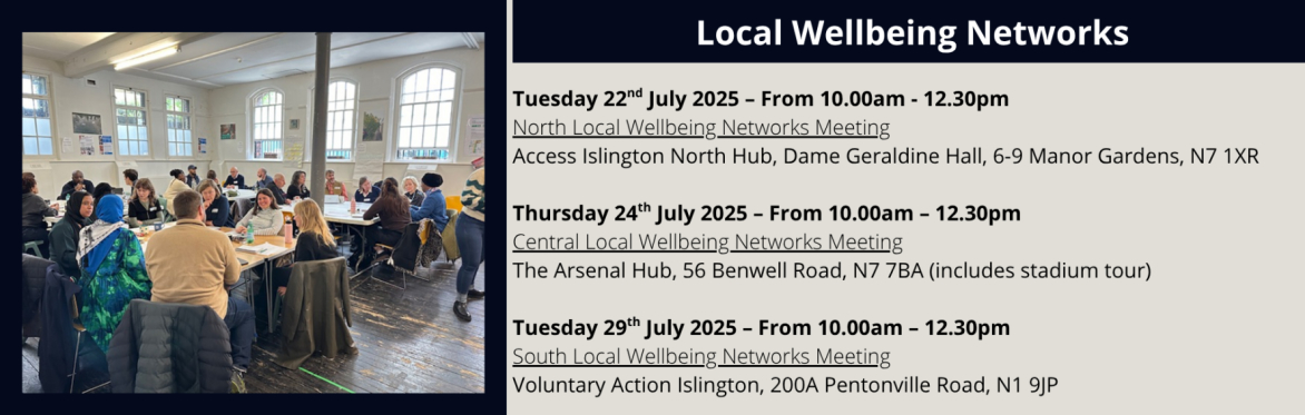 Central Islington Local Wellbeing Networks Meeting - The Arsenal Hub, 56 Benwell Road, N7 7BA (includes stadium tour)