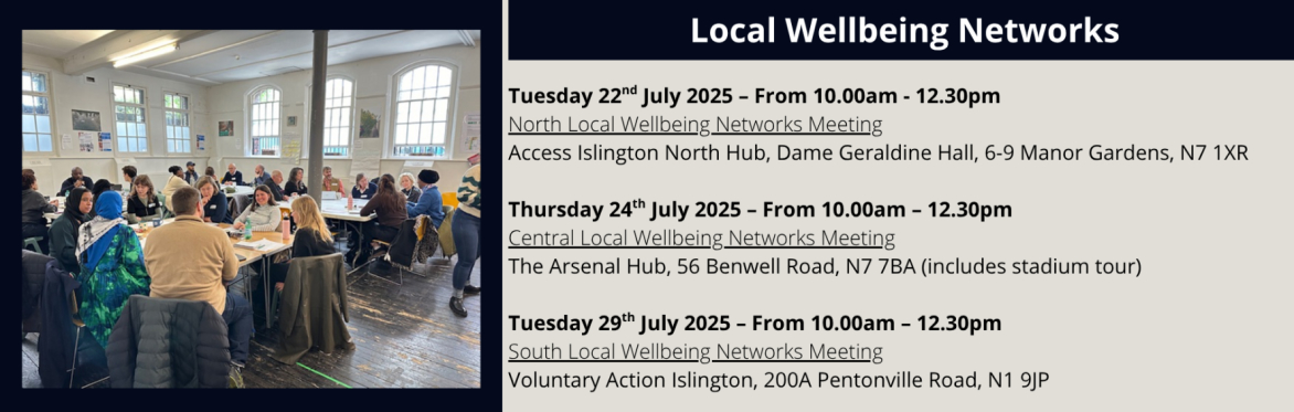 North Local Wellbeing Networks Meetings - Access Islington North Hub, Dame Geraldine Hall, 6-9 Manor Gardens, N7 1XR