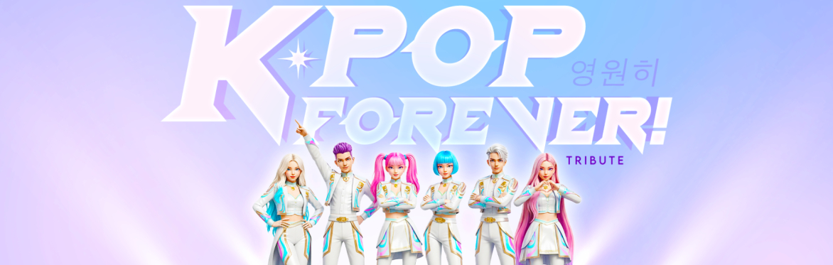 K Pop Forever! logo. Features music from smash hit songs including Blackpink, BTS, Twice and more.
