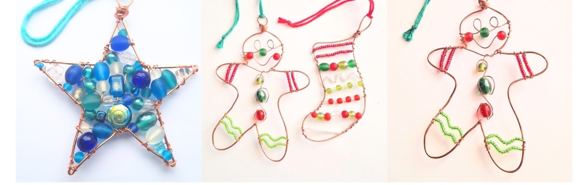 Craft Social - Wire Beaded Gingerbread man, Stocking & Star Xmas decorations