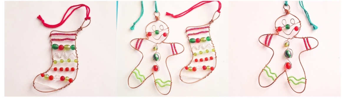 Craft Social - Wire Beaded Gingerbread man & Stocking Xmas decorations
