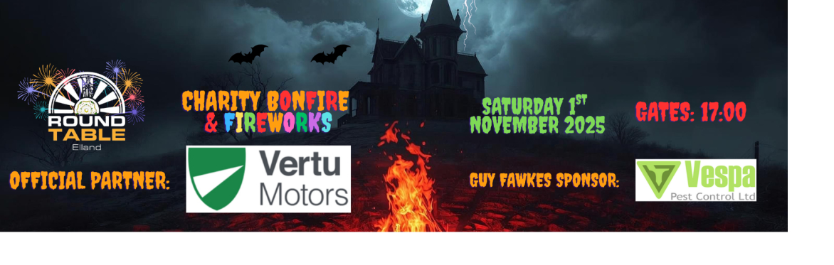 Header photo for Elland Round Table's 2025 bonfire and fireworks event.