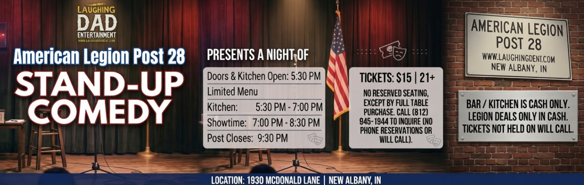 Comedy Night at American Legion Post 28, New Albany IN | Sept 11 at 7 PM