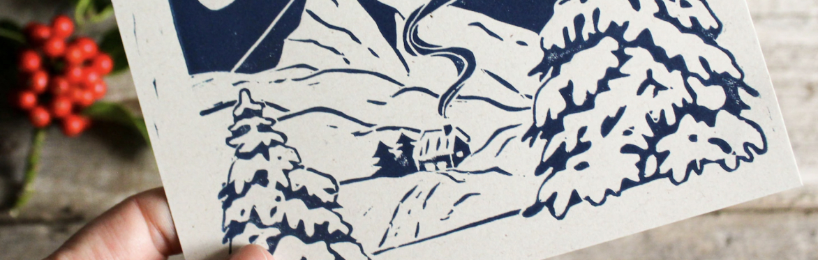Festive lino print cards full day workshop and lunch at Coombeshead Farm