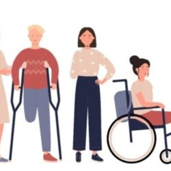 Group of disabled people with different disabilities and different race.