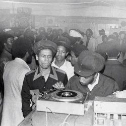 Black young people. Black and white image from the 1970's