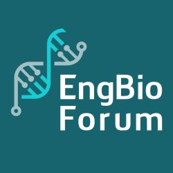 Dark teal background with the EngBio IRC logo of a strand of DNA and text reading "EngBio Forum".