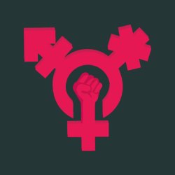 Rotes Queerfeministisches Symbol auf Dunkelgrünem Hintergrund