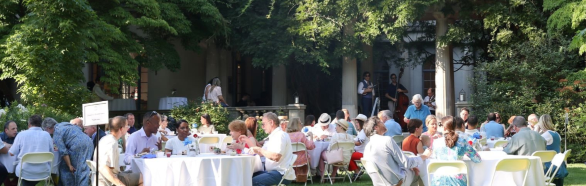 A garden party celebrating Bastille Day.
