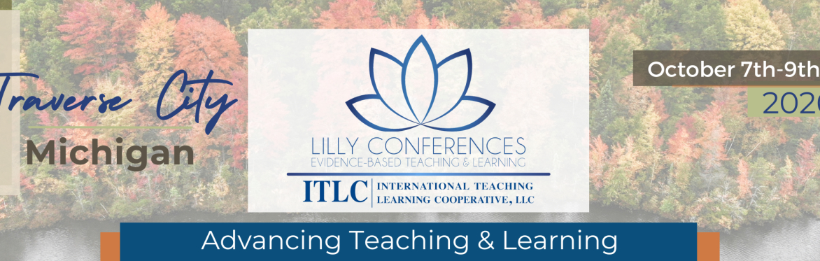 Background displays fall foliage of hardwood trees. Center image IITC Logo stating conference theme, date, and URL. Conference on Advancing Teaching and Learning Oct. 8-10, 2025.