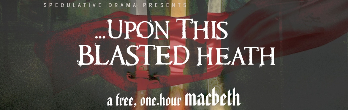 an image of three knives, set upright and resembling the tines of a crown, on a grey background. A banner of water or blood-like red cuts across the image, giving it a mysterious and haunting quality.