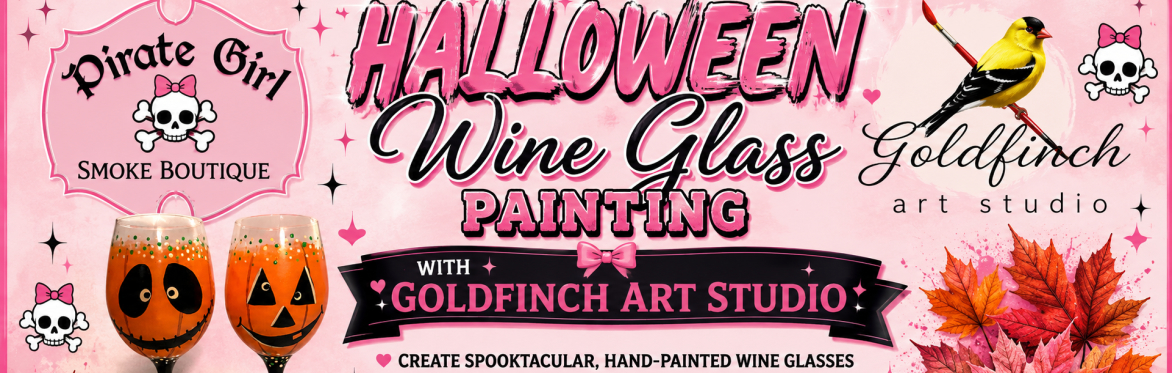 Halloween Wine Glass Painting with Gold Finch Studio