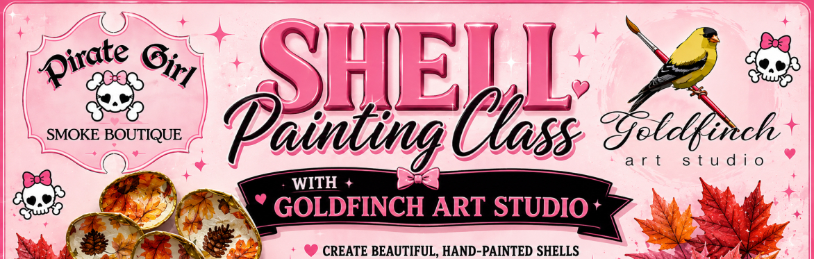 Autumn Shell Painting with Gold Finch Studio