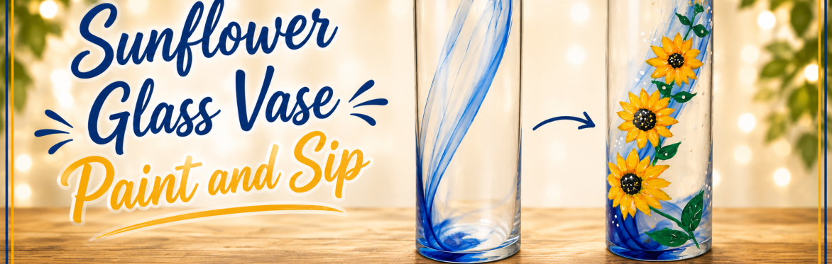 Blue Swirl Sunflower Glass Vase Paint and Sip