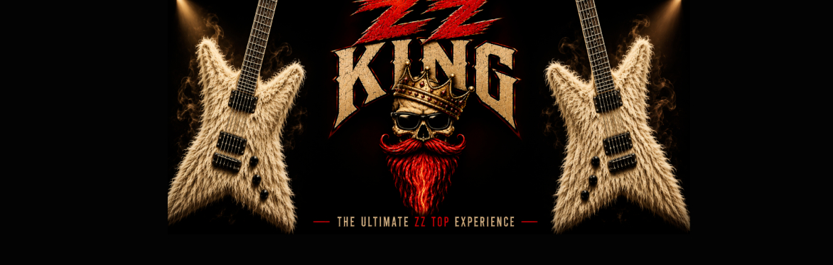 ZZ King logo with crowned skull and furry guitars - The Ultimate ZZ Top Experience