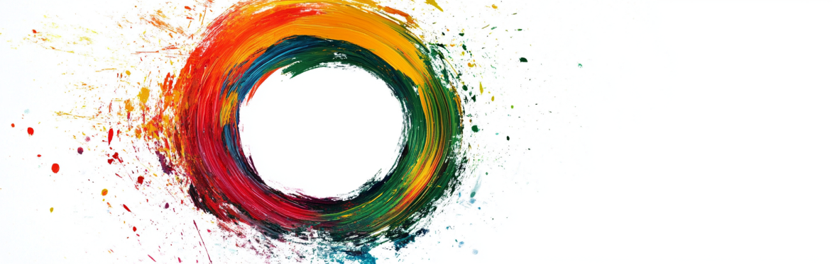 A circle colored in different types of paint.