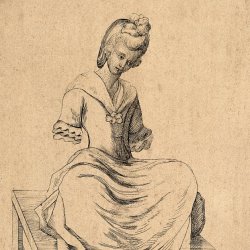 Miss Hawtin, born without arms. Etching. Wellcome Collection.
