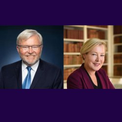 A white man with grey hair and glasses on the left and a white woman with blonde hair on the right