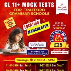 FEES £50 @MANCHESTER CENTRE - GL 11+ MOCK TEST FOR TRAFFORD GRAMMAR SCHOOLS - 15 AUGUST 2026 - TEST 10 (2:30 PM - 5:00 PM)