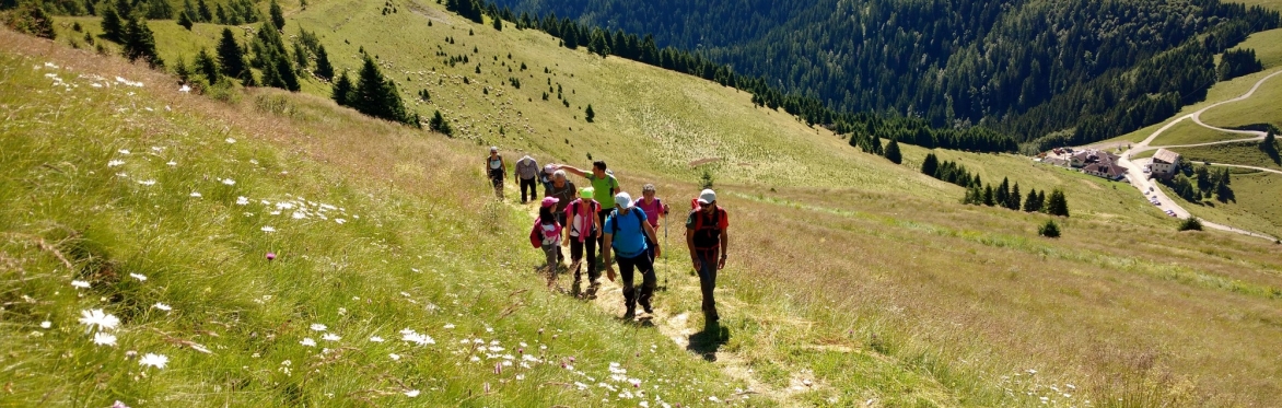 Gruppo di persone che camminano su un sentiero di montagna in salita