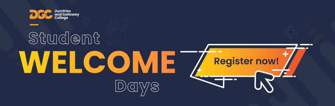 a graphic with wording "Student Welcome Days - register now"