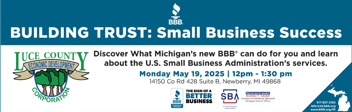 Register for Luce County Econ. Dev. - BBB Small Business Success event  May 19