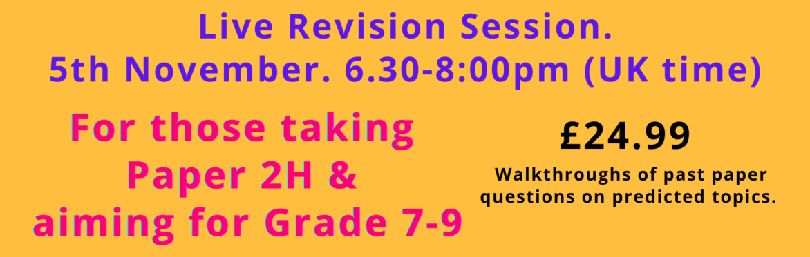 5th November – Paper 2H Revision (Grade 7-9) Predicted topics · Past question walkthroughs · £24.99