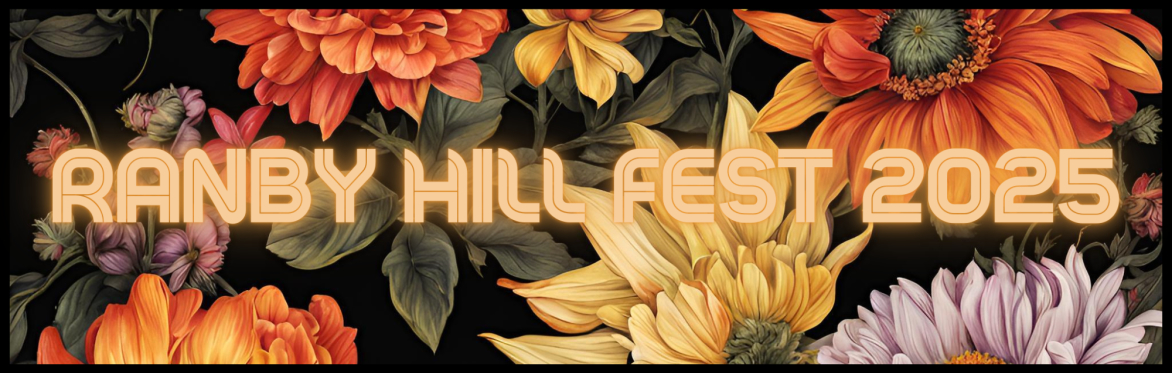 Ranby Hill Fest 2025 on a flowery background with black border