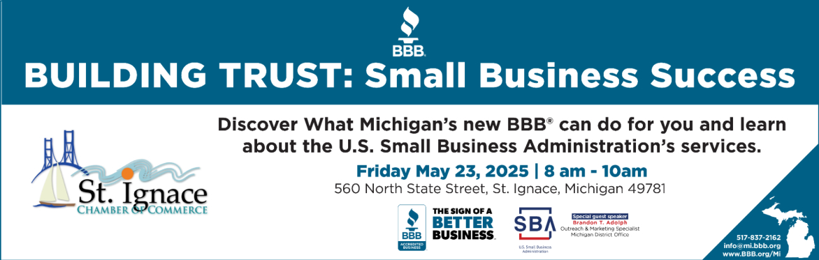Register for St. Ignace Chamber of Commerce - BBB Small Business Success event  May 23