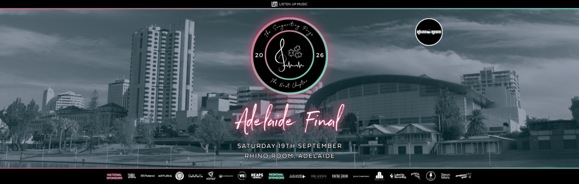 Picture of The Songwriting Prize logo with the text "Adelaide Semi Final" on a background image of Adelaide