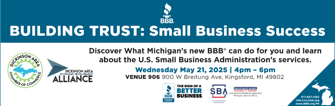 Register for Dickinson Area Chamber of Commerce - BBB Small Business Success event  May 21