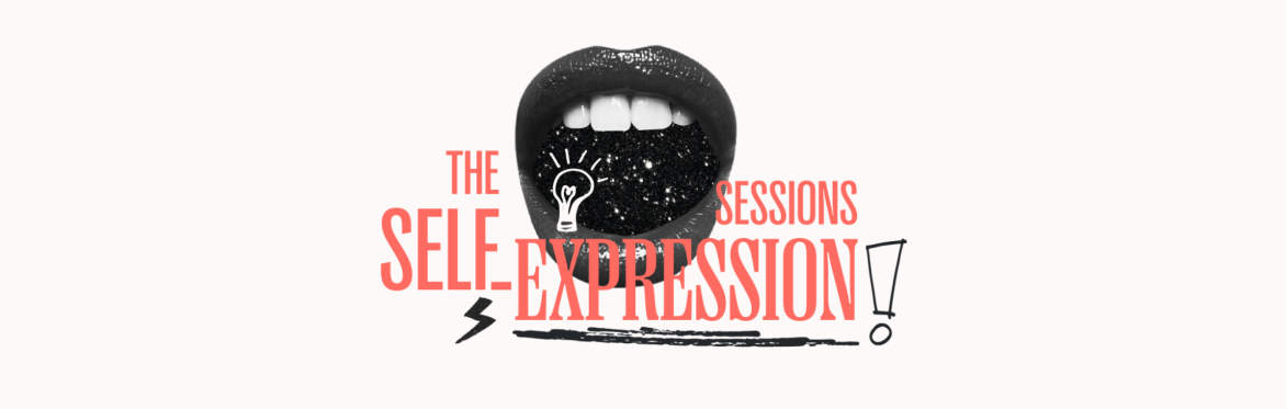 Images says Self Expression Sessions. There is a mouth where the O should be in Expression. It also has the electric peach logo and round circle images of all of the speakers