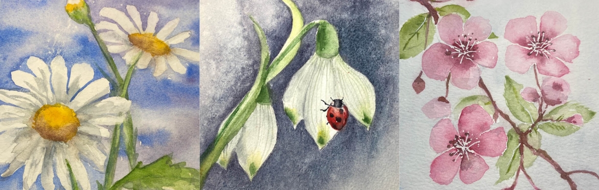 Spring flowers in watercolour and mixed media