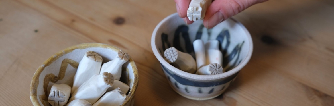 Carve your own porcelain stamp - a hand building workshop with Megan Cox potter-in-residence at the Bell House Pottery