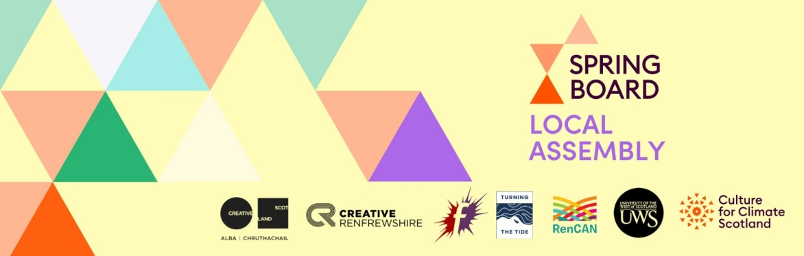 SPRINGBOARD local assembly graphic with colourful triangles and organisation logos.