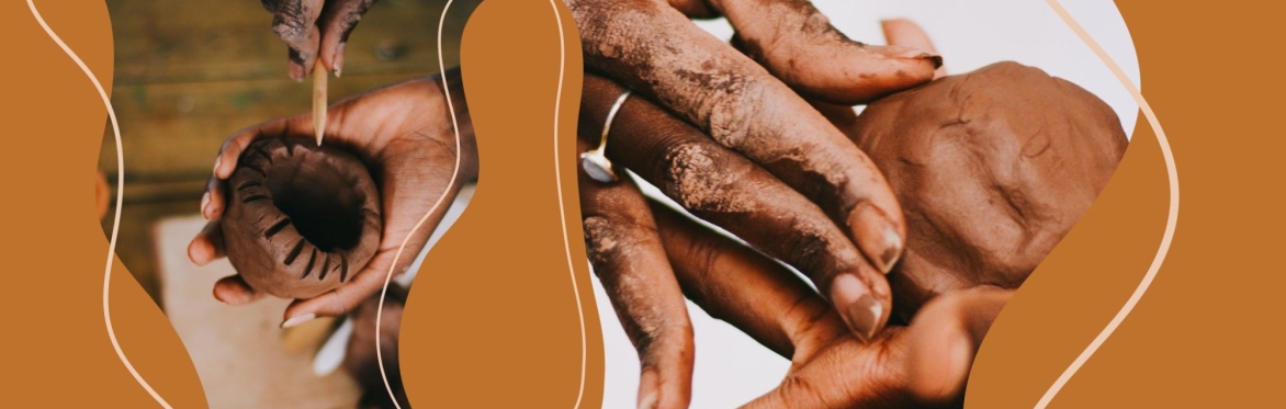 image of hands and terracotta clay in relaxing pottery class