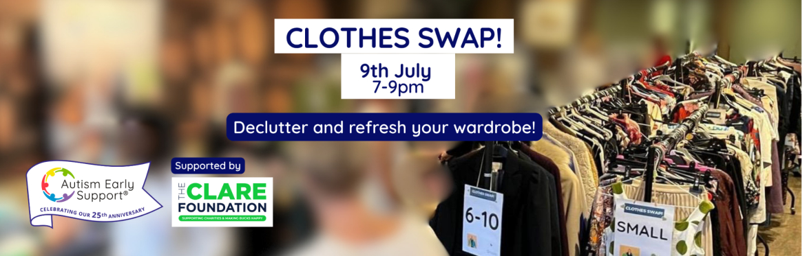 Ladies clothes on rails at a clothes swap event