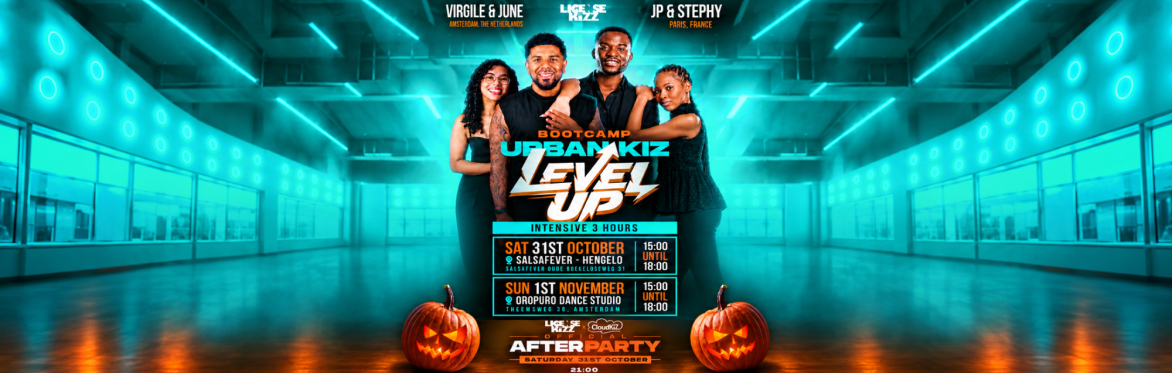 Urban Kiz Level Up bootcamp met Virgile & June en JP & Stephy, 31 oktober in Hengelo en 1 november in Amsterdam. Halloween afterparty op 31 oktober vanaf 21.00 uur.