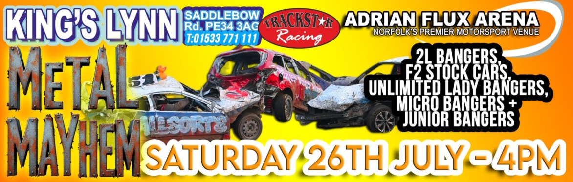2L Bangers, F2 Stock Cars, Lady Unlimited Bangers, Micro bangers and Junior Bangers.