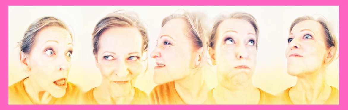 Peta Lillys face 5 times doing different expressions