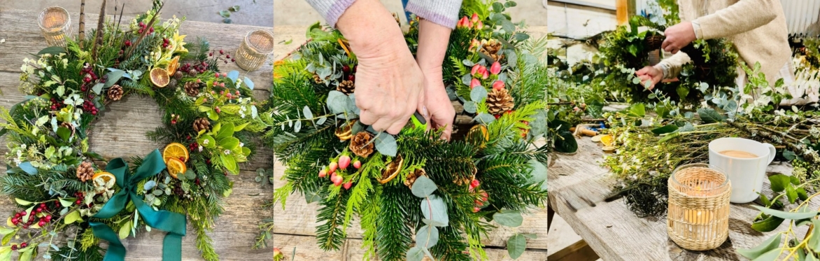 Wreath making in progress